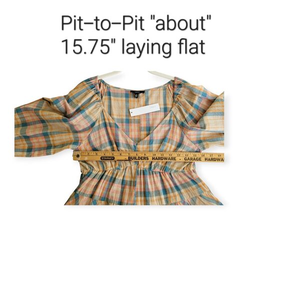 Drew Plaid Cotton Puff Sleeve Dress Size S NWT - Picture 6 of 10